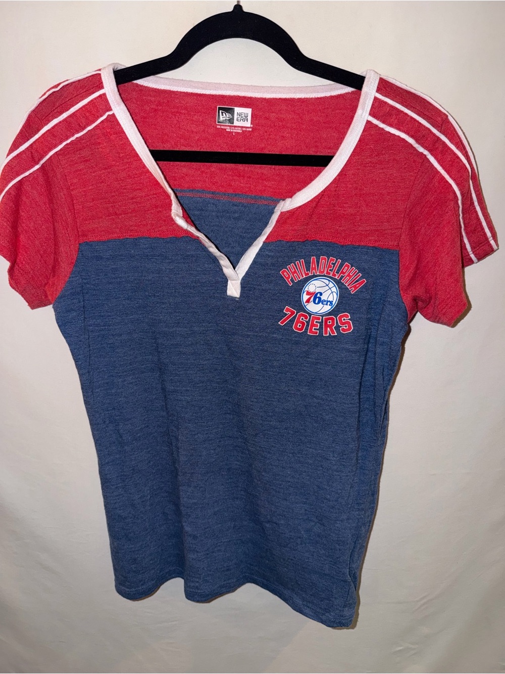 New Era Philadelphia 76ers Two-Tone Red & Blue V-Neck Tee